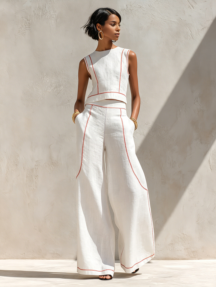 Elegante conjunto de pantalones con costuras en contraste