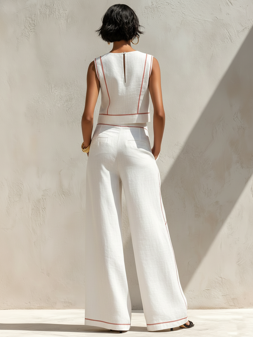 Elegante conjunto de pantalones con costuras en contraste