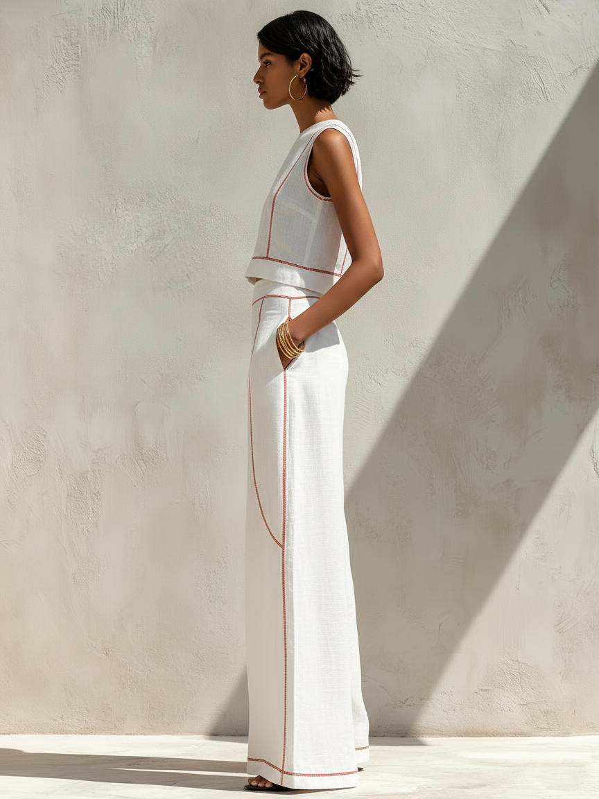Elegante conjunto de pantalones con costuras en contraste